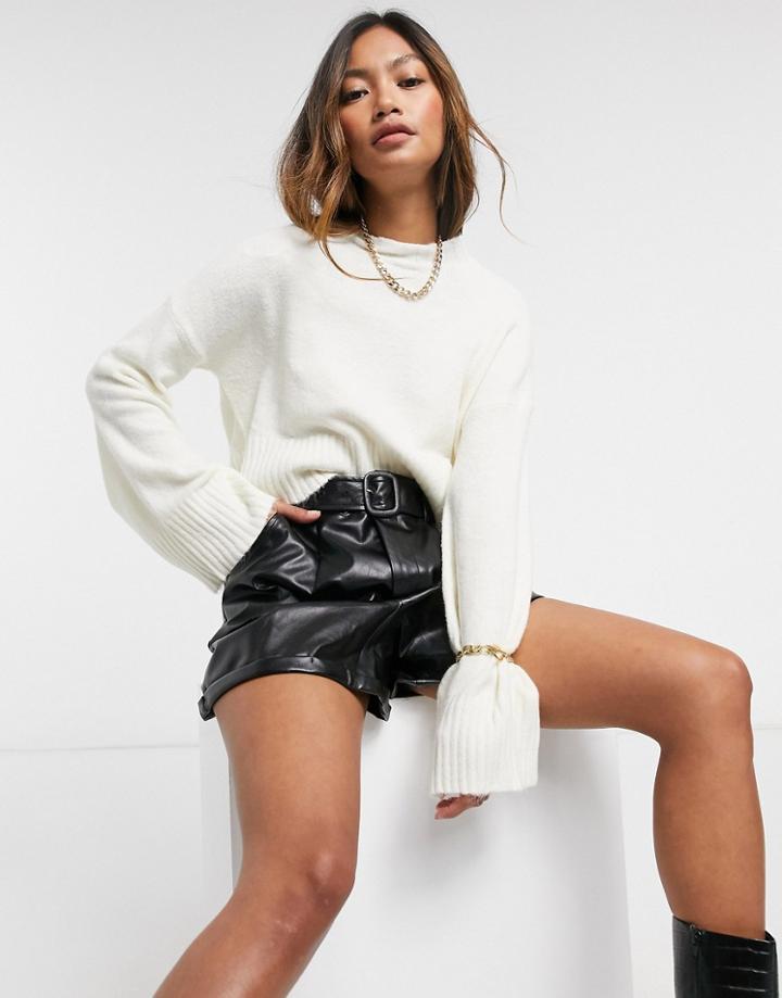 Ax Paris Cropped Round Neck Sweater In White