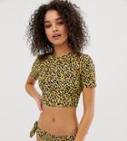 Warehouse T Shirt Bikini Top In Leopard Print - Multi