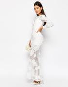 Asos Bridal Lace 3d Floral Fishtail Maxi Dress - White