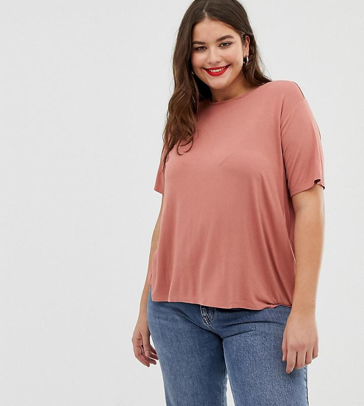 Asos Design Curve T-shirt With Drapey Split Back In Pink - Cream