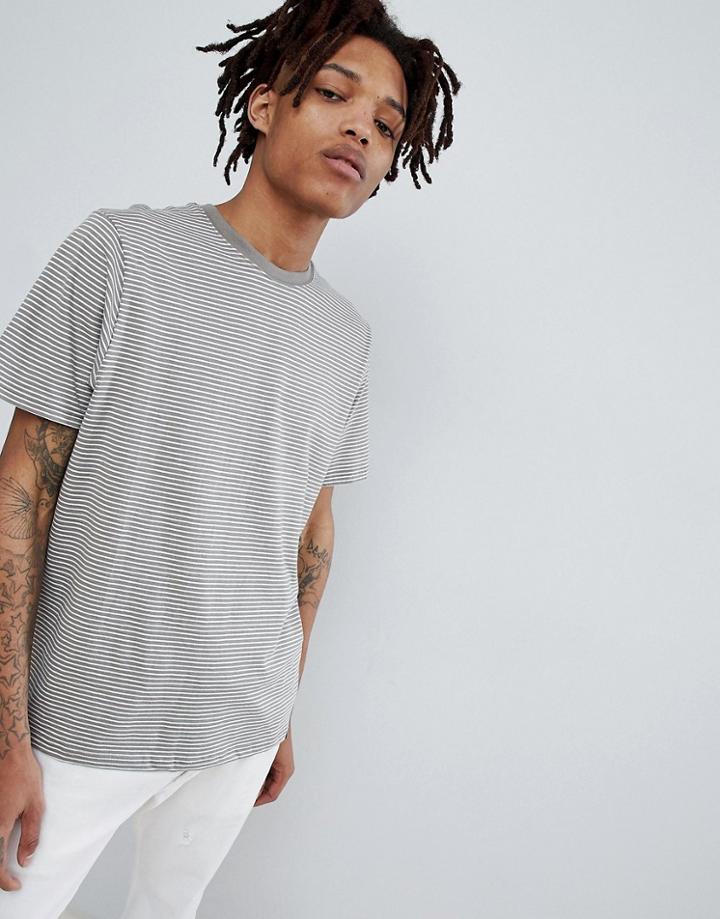 Pull & Bear Join Life Organic Stripe Cotton T-shirt In Gray - Green