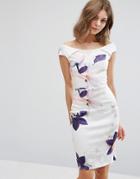 Wal G Off Shoulder Floral Pencil Dress - Cream