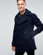 Fred Perry Peacoat In Wool In Navy - Navy