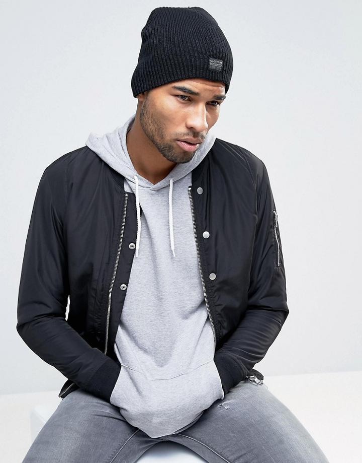 G-star Cart Logo Beanie In Black - Black