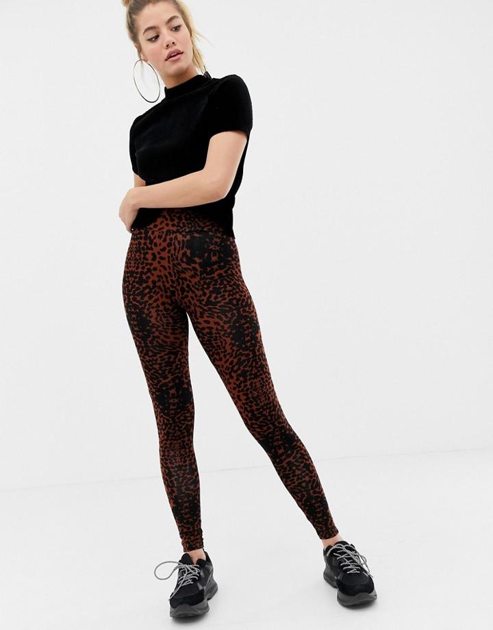 Asos Design Legging With Deep Waistband In Blurred Leopard Print - Multi