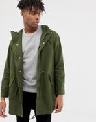 Asos Design Lightweight Parka Jacket In Khaki-green