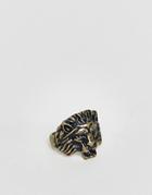 Asos Lion Head Ring In Burnished Gold - Gold