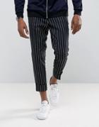 Asos Tapered Pants In Navy Stripe With Turn Up - Navy