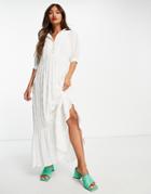 River Island Textured Stripe Oversized Maxi Shirt Dress In Cream-white