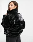 Topshop Sheen Puffer Jacket With Removeable Sleeves In Black
