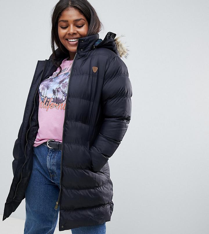 Brave Soul Plus Hoplong Padded Coat - Black