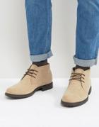 Asos Lace Up Chukka Boots In Stone Faux Suede And Contrast Sole - Stone