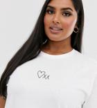 Asos Design Curve T-shirt With Heart And Kisses Motif-white