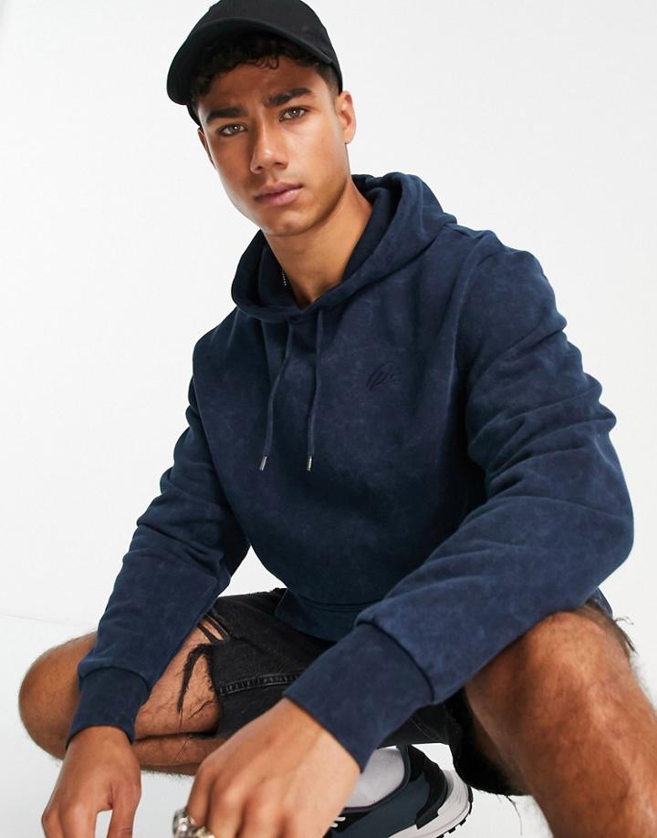 River Island Washed Hoodie In Navy