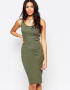 Brave Soul Ribbed Body-conscious Midi Dress - Khaki