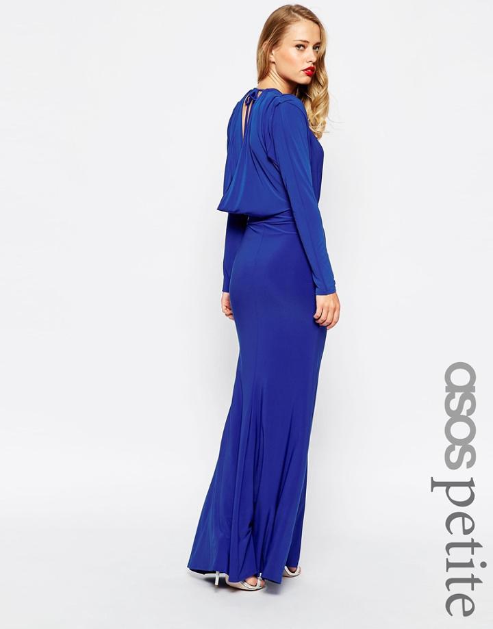Asos Petite 70's Drape Back Maxi Dress - Cobalt