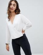 Qed London Cross Front Blouse With Trim Detail - Cream