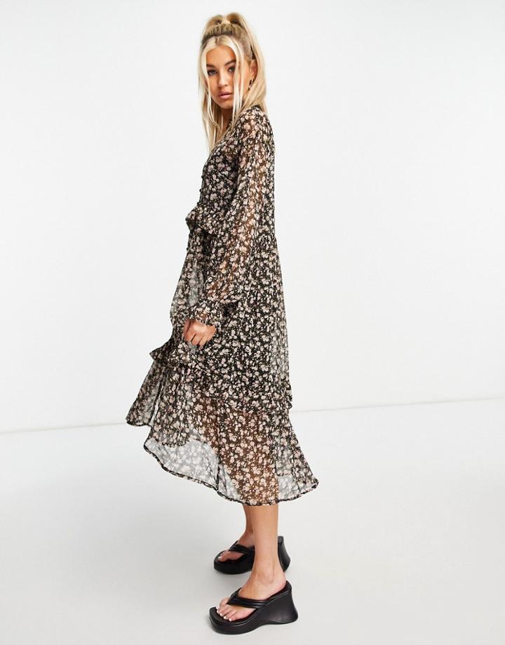 Violet Romance Tiered Midaxi Dress In Floral Print With Ruffle Detail-multi