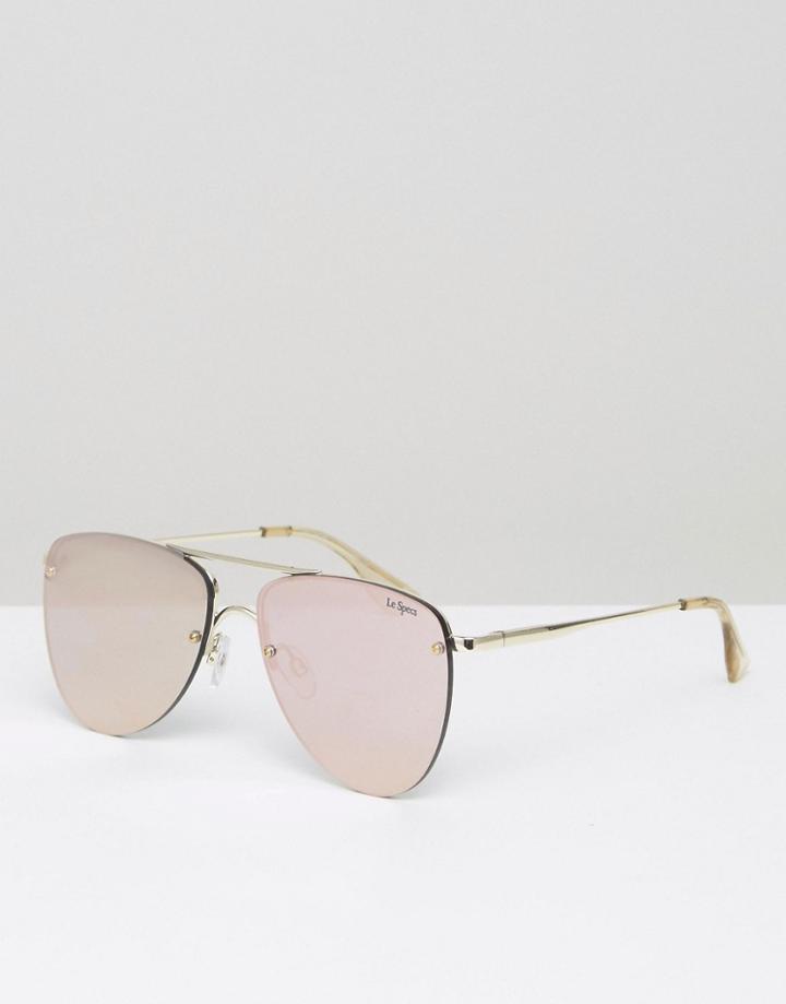 Le Specs Flat Lens Aviator In Rose Gold - Gold