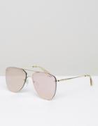 Le Specs Flat Lens Aviator In Rose Gold - Gold
