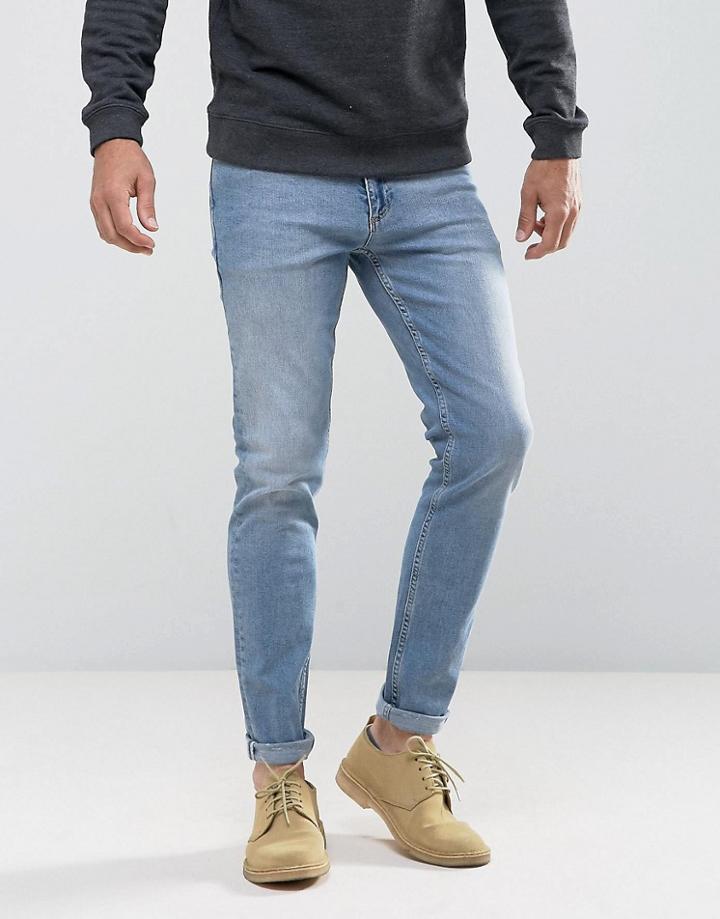 Asos Skinny Jeans In Vintage Light Wash Blue - Blue