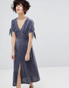 J.o.a Midi Dress With Split Front In Delicate Pleated Velvet - Gray