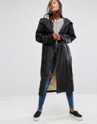 Asos Maxi Raincoat With Fleece Lining - Black