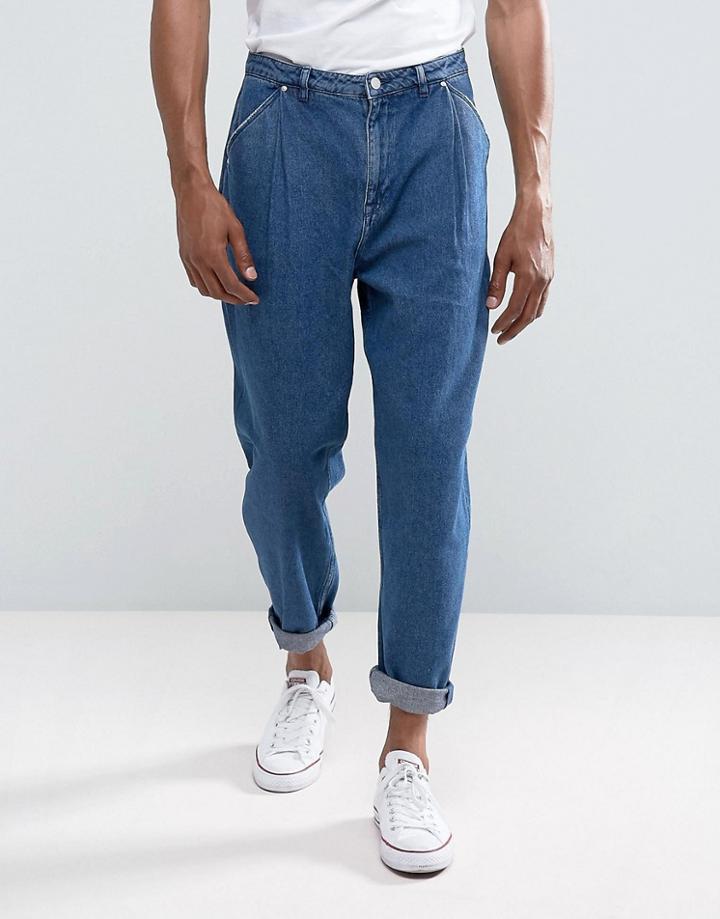 Asos Balloon Jeans In Dark Wash Blue - Blue