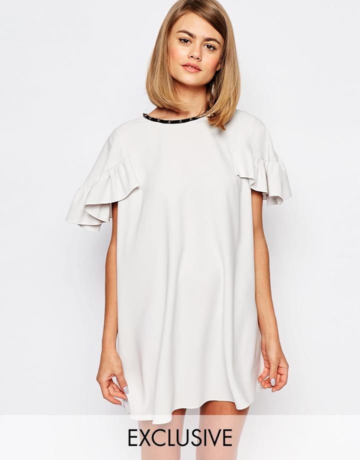Sister Jane Extreme Frill Smock Dress - Pale Gray