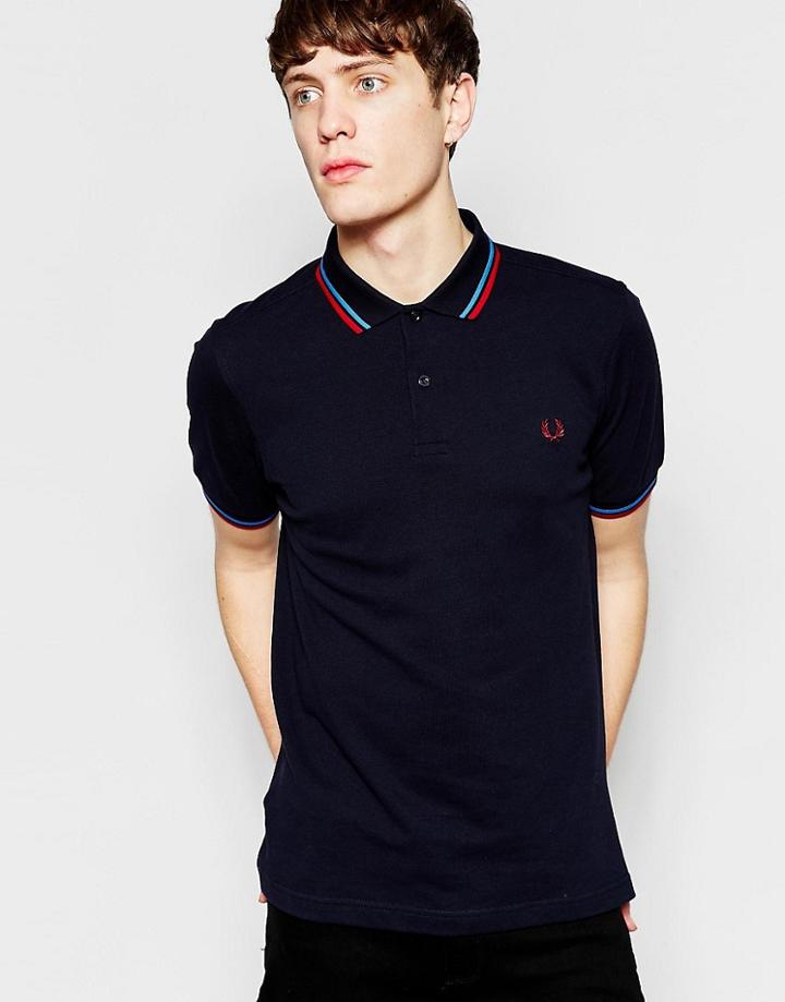 Fred Perry Polo Shirt With Twin Tip Slim Fit - Blue