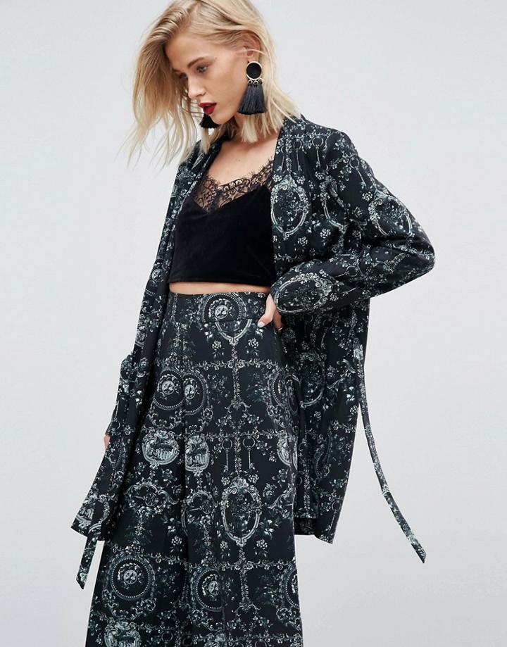 Asos Ornate Print Tie Front Blazer - Multi