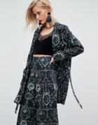 Asos Ornate Print Tie Front Blazer - Multi