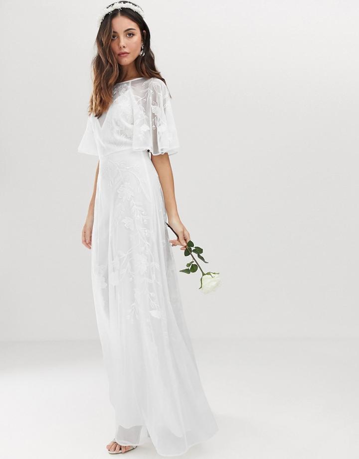 Asos Edition Embroidered Flutter Sleeve Wedding Dress - White