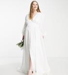 Asos Edition Curve Alyssa Satin Wedding Dress With Blouson Sleeve And Button Front-white