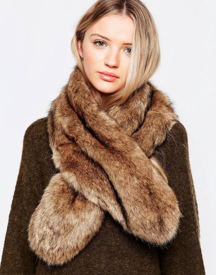 Pia Rossini Faux Fur Wide Scarf - Brown