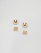 Asos Basic Ball & Cube Stud Earrings - Gold