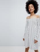 Lasula Stripe Off Shoulder Dress - White