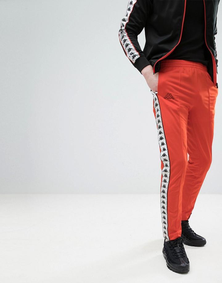 Kappa Poly Tricot Track Joggers With Banda Taping In Orange - Orange