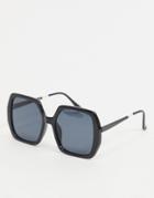 Asos Design Recycled Frame Oversized 70s Sunglasses In Shiny Black