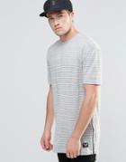 Brave Soul Longline T-shirt In Fine Stripe - White