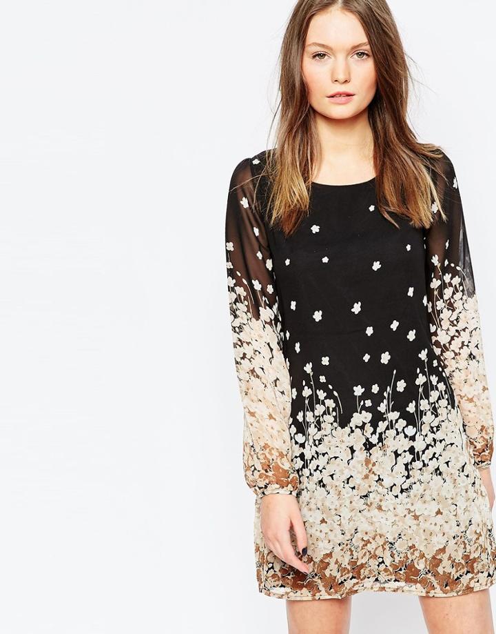 Yumi Shift Dress In Border Floral Print - Multi
