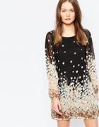 Yumi Shift Dress In Border Floral Print - Multi