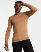 Asos Design Muscle Fit Merino Wool Roll Neck Sweater In Brown