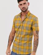 River Island Short Sleeved Shirt In Mustard Check-yellow