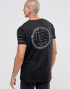 Asos Longline T-shirt With Flag Print And Sleeve Stripe Print - Black