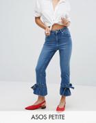 Asos Petite Farleigh High Waist Slim Mom Jeans With Flared Bow Hem In Prince Wash - Blue