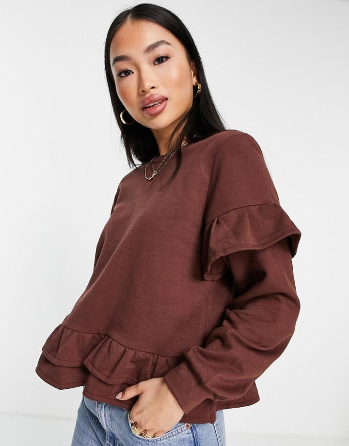 Influence Frill Hem Sweater In Chocolate Brown - Part Of A Set