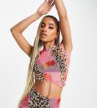 Asyou Exposed Seam Asymmetric Tee In Floral Leopard Print - Part Of A Set-multi