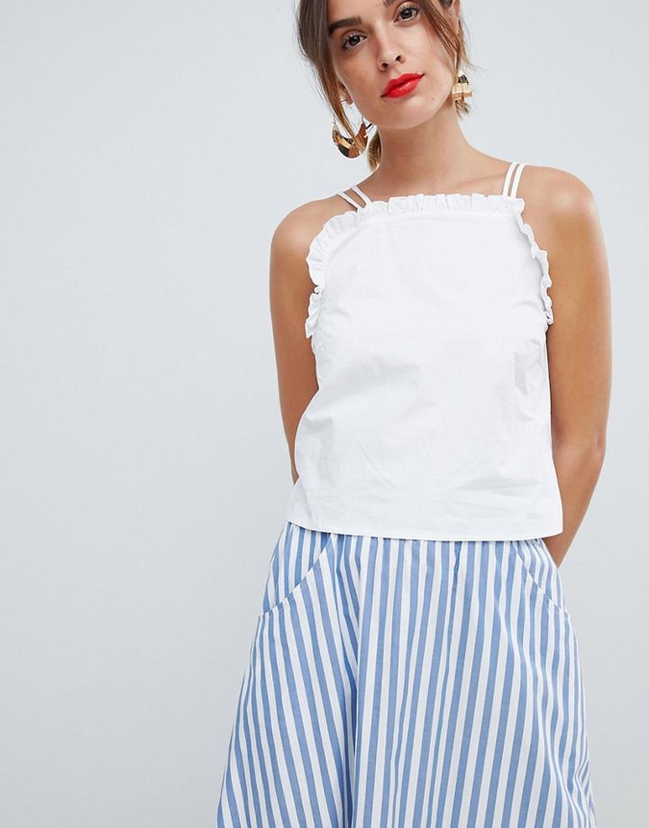 Mango Frill Halter Neck Cami Top In White - White