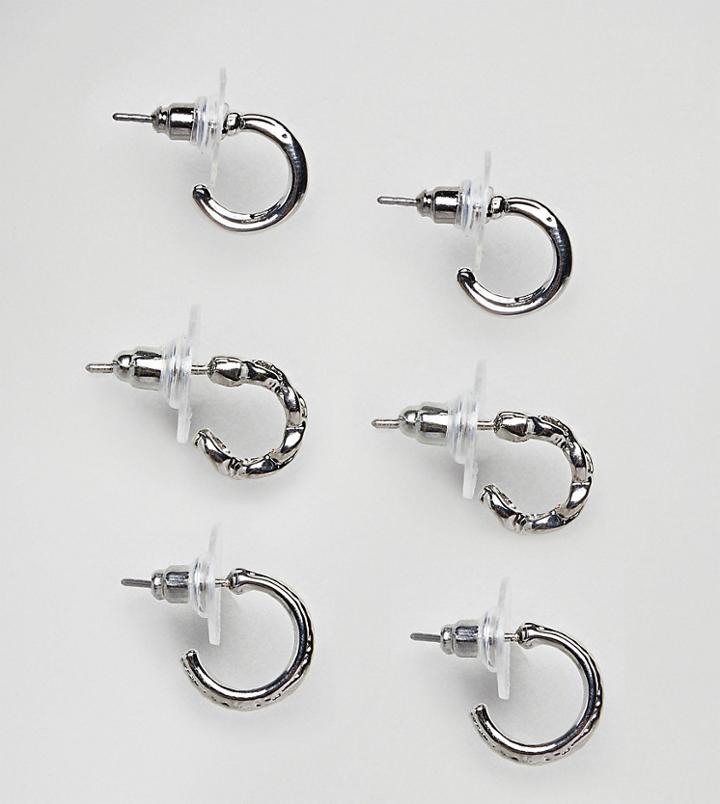 Designb Silver Hoop Earrings In 3 Pack Exclusive To Asos - Silver